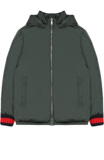 Пуховая куртка с капюшоном и контрастными манжетами Gucci