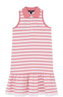 Хлопковое мини-платье без рукавов с кружевной отделкой Polo Ralph Lauren