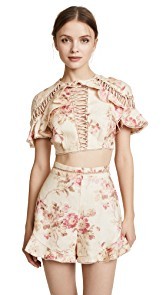 Zimmermann Corsair Flutter Lace Up Top