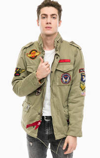 Куртка из хлопка цвета хаки с нашивками Alpha Industries