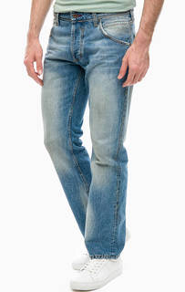 Синие джинсы прямого кроя с потертостями Mustang