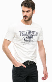 Белая хлопковая футболка с принтом Mustang