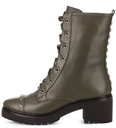 Кожаные ботинки цвета хаки с металлическим декором Michael Michael Kors