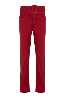 Хлопковые брюки с ремнем красные Mm6 Maison Margiela