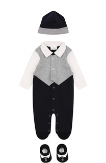 Хлопковый комплект из пижамы с шапочкой и пинеток La Perla