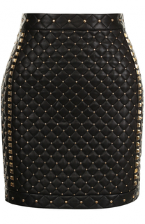 Кожаная стеганая мини-юбка Balmain