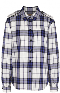 Хлопковая блуза в клетку с погонами Burberry