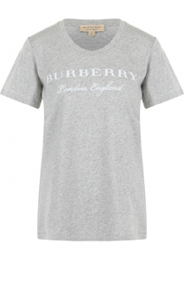 Хлопковая футболка с круглым вырезом и логотипом бренда Burberry