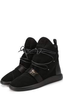 Высокие замшевые кеды на шнуровке с внутренней меховой отделкой Giuseppe Zanotti Design