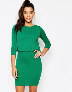 Облегающее платье с накладкой в рубчик River Island - Зеленый