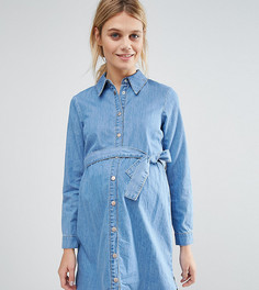 Джинсовое платье-рубашка для беременных с поясом ASOS Maternity - Синий