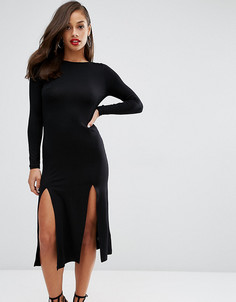 Платье с длинными рукавами и разрезами ASOS PETITE - Черный