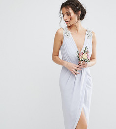Платье миди с запахом и декоративной отделкой TFNC WEDDING - Синий