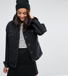 Черная выбеленная джинсовая куртка с воротником борг ASOS TALL - Черный
