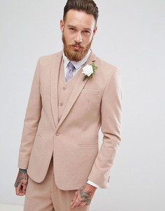 Светло-розовый приталенный пиджак с добавлением шерсти ASOS Wedding - Розовый