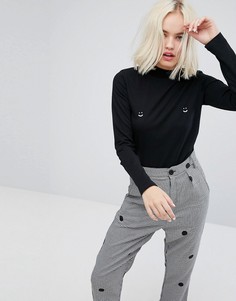 Приталенная футболка с длинными рукавами и принтом смайликов Lazy Oaf - Черный