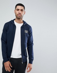 Худи с молнией и логотипом на груди Jack and Jones - Темно-синий