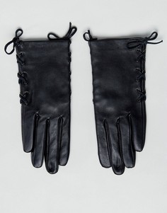 Кожаные перчатки со шнуровкой ASOS - Черный
