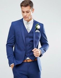 Синий пиджак зауженного кроя с принтом на подкладке ASOS Wedding - Темно-синий