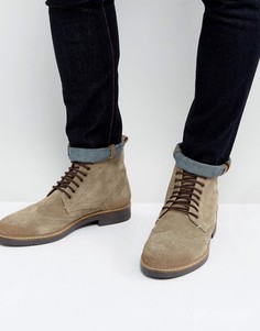 Серо-коричневые замшевые ботинки броги Frank Wright - Коричневый