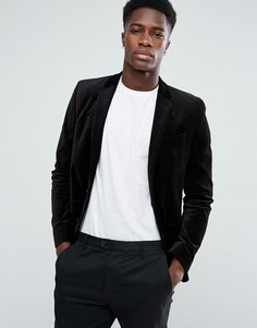 Черный бархатный блейзер зауженного кроя ASOS - Черный