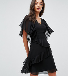 Платье с V-образным вырезом и оборками ASOS TALL - Черный