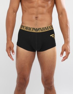 Черные боксеры-брифы с большим логотипом металлик Emporio Armani - Черный