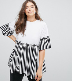 Топ с полосатыми вставками и оборками ASOS CURVE - Мульти