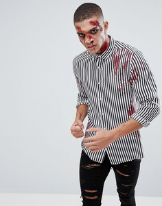Рубашка из вискозы классического кроя в полоску с принтом пятен крови ASOS Hallowеen - Черный