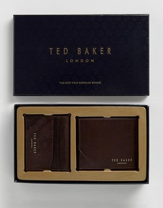 Кожаный бумажник и кредитница в подарочном наборе Ted Baker Hofset - Коричневый