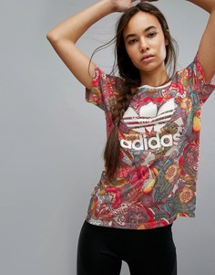 Футболка с цветочным принтом Adidas - Мульти
