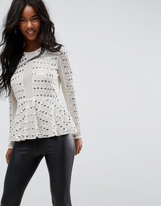 Топ с глубоким вырезом и баской ASOS - Кремовый