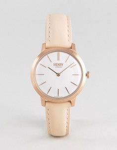 Часы с розовым кожаным ремешком Henry London 34 мм - Розовый