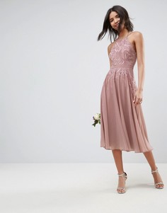 Платье миди с кружевной аппликацией ASOS WEDDING - Бежевый