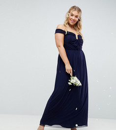 Платье макси со сборками ASOS CURVE WEDDING - Темно-синий