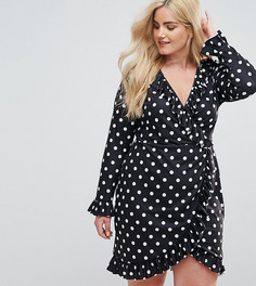 Чайное платье в горошек с оборками и запахом ASOS CURVE - Мульти