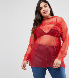 Сетчатый топ с оборками ASOS CURVE - Красный