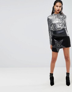 Асимметричная юбка с заклепками-звездами Boohoo Premium - Черный