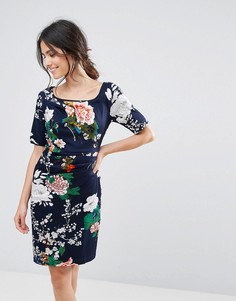 Платье с цветочным принтом и сборками Uttam Boutique - Темно-синий