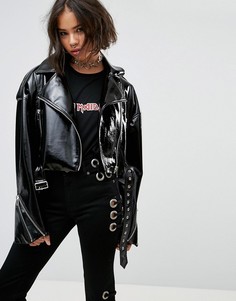 Байкерская куртка из искусственной кожи с подплечниками ASOS - Черный