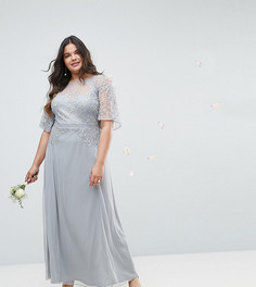 Платье макси с кружевной вставкой и расклешенными рукавами ASOS CURVE Wedding - Серый
