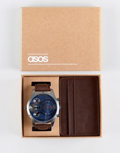 Подарочный набор с часами и визитницей коричневого цвета ASOS - Коричневый