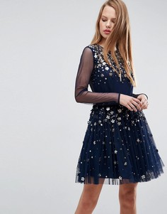 Декорированное платье мини из тюля с цветами ASOS - Темно-синий