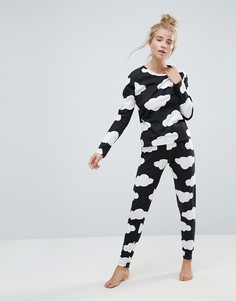 Лонгслив и леггинсы с принтом облаков ASOS Black - Мульти