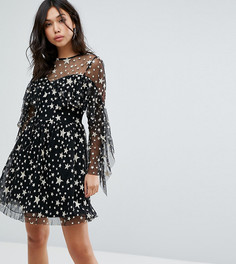 Сетчатое платье мини с принтом звезд и оборками Boohoo - Черный