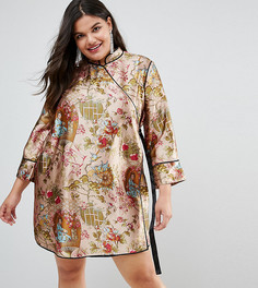 Платье мини в китайском стиле с запахом и окантовкой ASOS CURVE - Мульти
