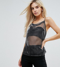 Топ с эффектом металлик и свободным воротом ASOS PETITE - Черный