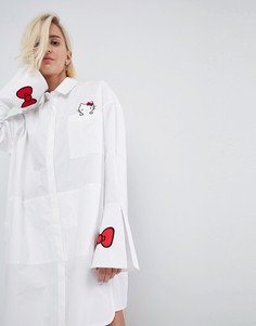 Платье-рубашка с вышивкой на кармане и манжетах Hello Kitty X ASOS - Белый