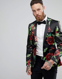 Супероблегающий блейзер с цветочным принтом ASOS - Черный