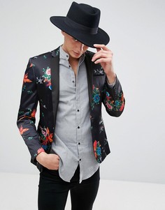 Приталенный блейзер с принтом ASOS - Черный